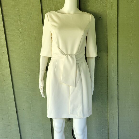 ALICE + OLIVIA Virgin Boat Neck Wrap Belt Dress 4 Off White - Picture 5 of 9